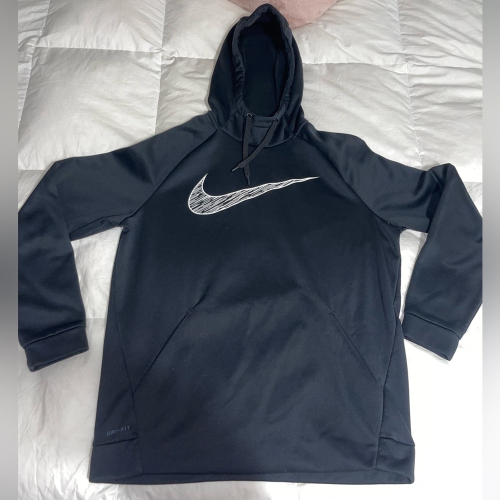 Nike Men’s Black Swoosh Pullover Hoodie Dri-FIT Size Large